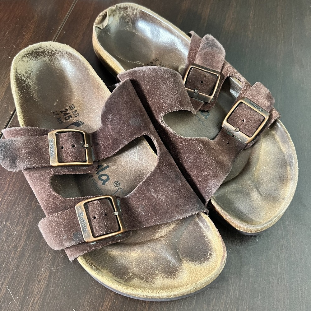 Birkenstock Betula Arizona Slide‎ Sandals Brown Leather Women 7 Men 5 SEE PHOTOS